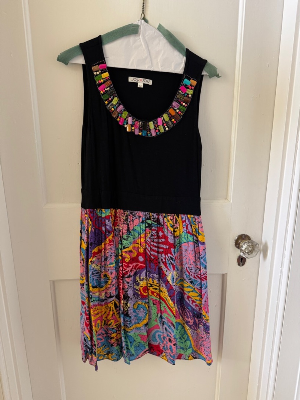 Joy Joy Black Tank Top with Multicolor Beaded Collar